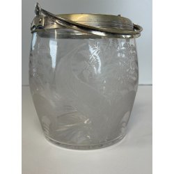 ANTICO PORTA BISCOTTI VETRO METALLO ARGENTATO VASO MOLATO BISCOTTIERA EPOCA '900