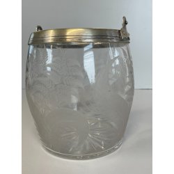 ANTICO PORTA BISCOTTI VETRO METALLO ARGENTATO VASO MOLATO BISCOTTIERA EPOCA '900