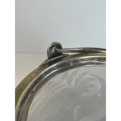 ANTICO PORTA BISCOTTI VETRO METALLO ARGENTATO VASO MOLATO BISCOTTIERA EPOCA '900