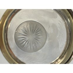 ANTICO PORTA BISCOTTI VETRO METALLO ARGENTATO VASO MOLATO BISCOTTIERA EPOCA '900