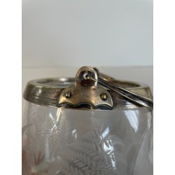 ANTICO PORTA BISCOTTI VETRO METALLO ARGENTATO VASO MOLATO BISCOTTIERA EPOCA '900