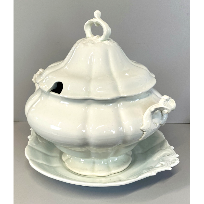 ANTICA ZUPPIERA CERAMICA SCI LAVENO VERBANUM STONE BIANCA 34cm/h '800/'900