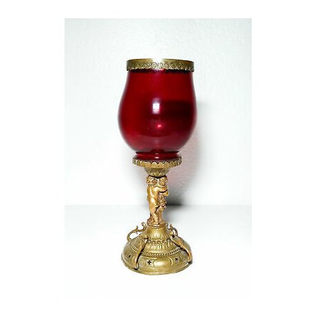 ANTICA COPPA VINO VETRO RUBINO OTTONE CALICE VASO BICCHIERE CHIESA EPOCA 1700