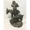 GRUPPO SCULTOREO BRONZO SCENA PASTORALE VERISTA PASTORELLO CAPRA ASINO 25 cm/h