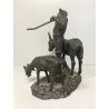 GRUPPO SCULTOREO BRONZO SCENA PASTORALE VERISTA PASTORELLO CAPRA ASINO 25 cm/h