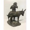 GRUPPO SCULTOREO BRONZO SCENA PASTORALE VERISTA PASTORELLO CAPRA ASINO 25 cm/h