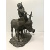 GRUPPO SCULTOREO BRONZO SCENA PASTORALE VERISTA PASTORELLO CAPRA ASINO 25 cm/h