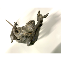 GRUPPO SCULTOREO BRONZO SCENA PASTORALE VERISTA PASTORELLO CAPRA ASINO 25 cm/h