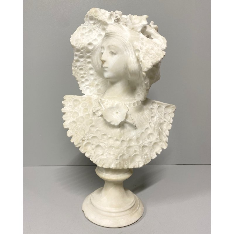 ANTICA SCULTURA BUSTO FEMMINILE A. Cipriani GIOVANE DONNA MARMO BIANCO '900