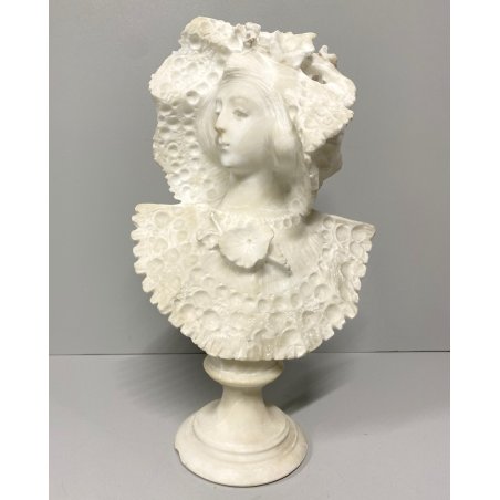 ANTICA SCULTURA BUSTO FEMMINILE A. Cipriani GIOVANE DONNA MARMO BIANCO '900