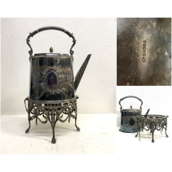 BOLLITORE SAMOVAR SPIRIT KETTLE on STAND Edwaedian PLACCATO ARGENTO SHEFFIELD