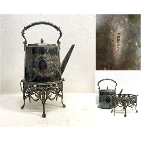 BOLLITORE SAMOVAR SPIRIT KETTLE on STAND Edwaedian PLACCATO ARGENTO SHEFFIELD