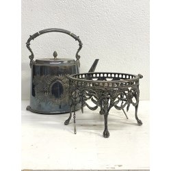 BOLLITORE SAMOVAR SPIRIT KETTLE on STAND Edwaedian PLACCATO ARGENTO SHEFFIELD