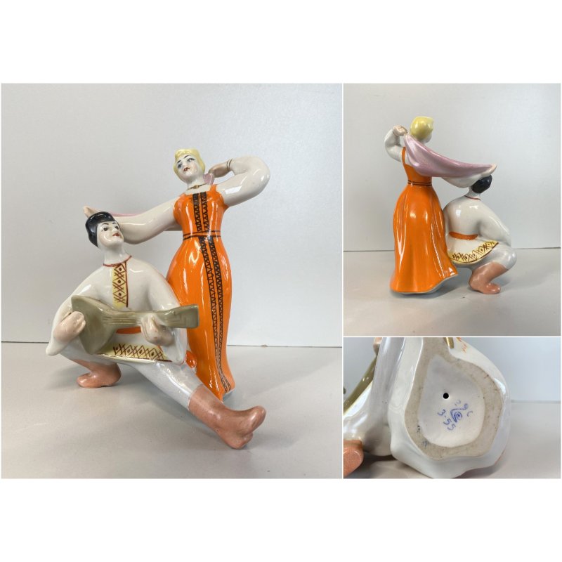 SCULTURA CERAMICA PORCELLANA SOVIETICA VINTAGE FIGURE UKRAINAN DANCE URSS '60