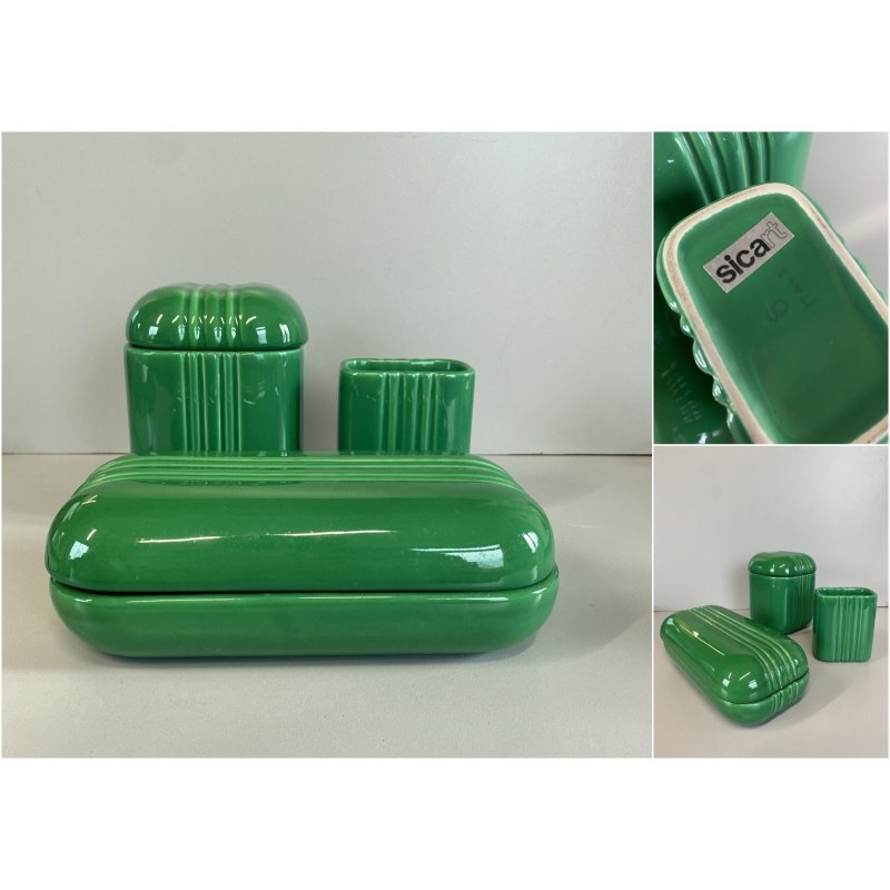 RARO SET 3 CENTROTAVOLA CERAMICA VERDE DESIGN Angelo Spagnolo CONTENITORI '70