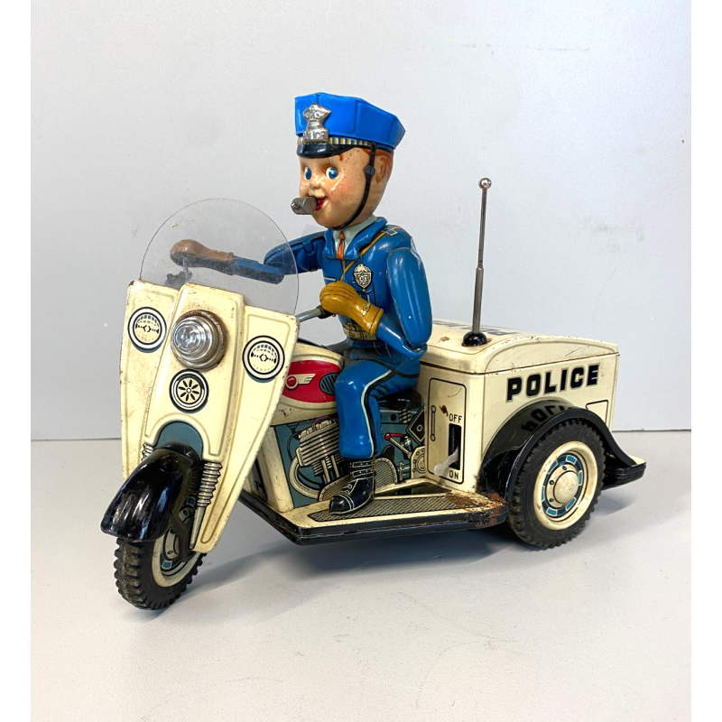 GIOCO LATTA VINTAGE TIN TN TOYS NOMURA Police Patrol Auto Tricycle JAPAN '50/60