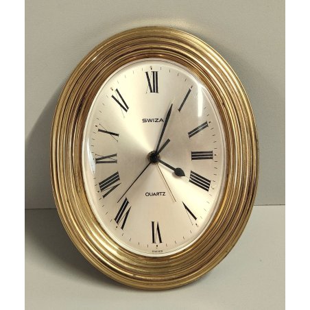 Swiza OROLOGIO TAVOLO cornice OVALE quartz SUONERIA anni 70 DORATO Alarm Clock