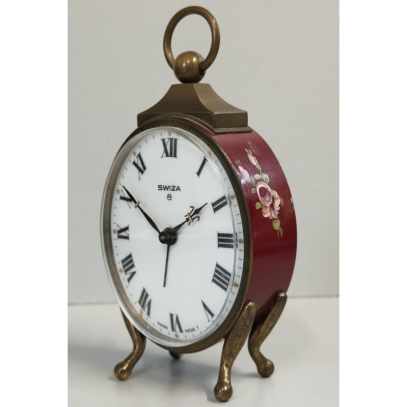 Swiza OROLOGIO TAVOLO OVALE 8 days SUONERIA anni 60 DORATO Old Alarm Clock