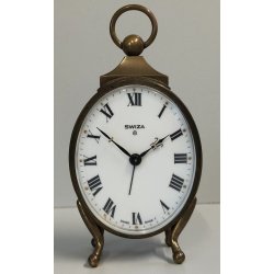 Swiza OROLOGIO TAVOLO OVALE 8 days SUONERIA anni 60 DORATO Old Alarm Clock