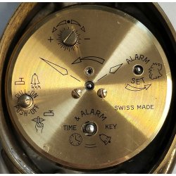 Swiza OROLOGIO TAVOLO OVALE 8 days SUONERIA anni 60 DORATO Old Alarm Clock