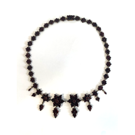 STUPENDA ANTICA COLLANA VITTORIANA GRANATO BOEMIA FIORE TOMBAK COLLIER NECKLACE