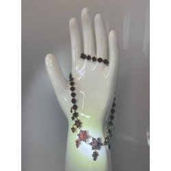 STUPENDA ANTICA COLLANA VITTORIANA GRANATO BOEMIA FIORE TOMBAK COLLIER NECKLACE