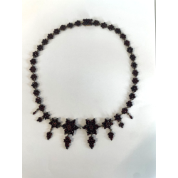 STUPENDA ANTICA COLLANA VITTORIANA GRANATO BOEMIA FIORE TOMBAK COLLIER NECKLACE