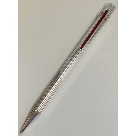 PENNA SFERA Must De Cartier TRINITY LACCA ROSSA ARGENTO vintage BALLPOINT PEN