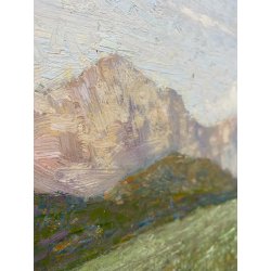 ANTICO PICCOLO DIPINTO OLIO PAESAGGIO MONTANO DIVISIONISTA IMPRESSIONISTA '900