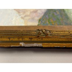 ANTICO PICCOLO DIPINTO OLIO PAESAGGIO MONTANO DIVISIONISTA IMPRESSIONISTA '900