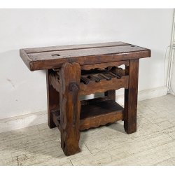 PICCOLO TAVOLO FALEGNAME BANCO LAVORO LEGNO ROVERE 1800 MORSA A VITE EPOCA WORK