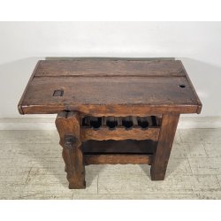 PICCOLO TAVOLO FALEGNAME BANCO LAVORO LEGNO ROVERE 1800 MORSA A VITE EPOCA WORK