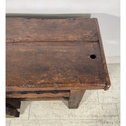 PICCOLO TAVOLO FALEGNAME BANCO LAVORO LEGNO ROVERE 1800 MORSA A VITE EPOCA WORK