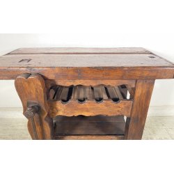 PICCOLO TAVOLO FALEGNAME BANCO LAVORO LEGNO ROVERE 1800 MORSA A VITE EPOCA WORK