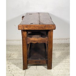 PICCOLO TAVOLO FALEGNAME BANCO LAVORO LEGNO ROVERE 1800 MORSA A VITE EPOCA WORK