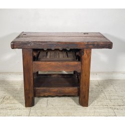 PICCOLO TAVOLO FALEGNAME BANCO LAVORO LEGNO ROVERE 1800 MORSA A VITE EPOCA WORK