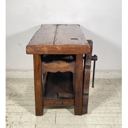 PICCOLO TAVOLO FALEGNAME BANCO LAVORO LEGNO ROVERE 1800 MORSA A VITE EPOCA WORK