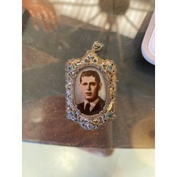 ANTICO CIONDOLO SPILLA FILIGRANA ARGENTO 800 ACQUAMARINA MINIATURA primi '900