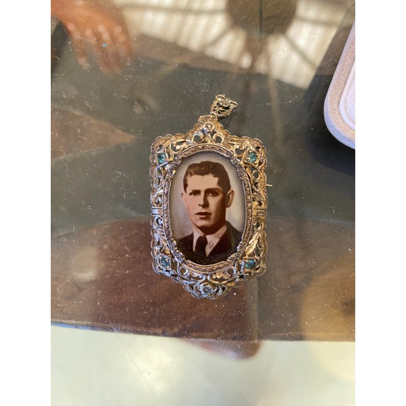 ANTICO CIONDOLO SPILLA FILIGRANA ARGENTO 800 ACQUAMARINA MINIATURA primi '900