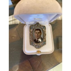 ANTICO CIONDOLO SPILLA FILIGRANA ARGENTO 800 ACQUAMARINA MINIATURA primi '900