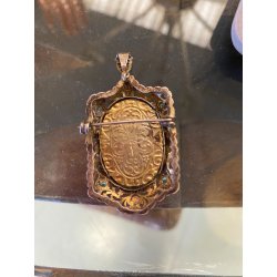 ANTICO CIONDOLO SPILLA FILIGRANA ARGENTO 800 ACQUAMARINA MINIATURA primi '900