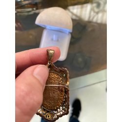 ANTICO CIONDOLO SPILLA FILIGRANA ARGENTO 800 ACQUAMARINA MINIATURA primi '900