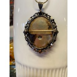 ANTICO CIONDOLO SPILLA  ARGENTO 800 CORALLO MINIATURA DIPINTO fine '800