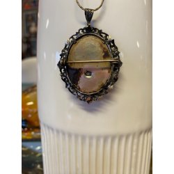 ANTICO CIONDOLO SPILLA  ARGENTO 800 CORALLO MINIATURA DIPINTO fine '800