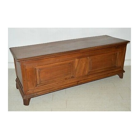 ANTICA CASSAPANCA LOMBARDA legno NOCE epoca 1800 IMPERO OLD WOOD CHEST FORMELLA