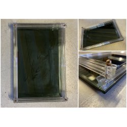 VASSOIO VETRO SPECCHIATO ASTE IN VETRO DECORO FOGLIATO MOLATO BAR o VANITY TRAY