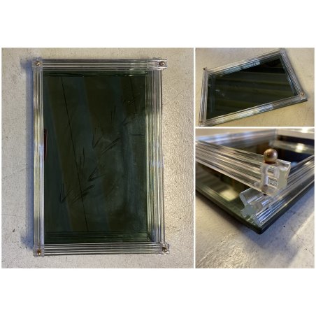 VASSOIO VETRO SPECCHIATO ASTE IN VETRO DECORO FOGLIATO MOLATO BAR o VANITY TRAY