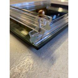 VASSOIO VETRO SPECCHIATO ASTE IN VETRO DECORO FOGLIATO MOLATO BAR o VANITY TRAY