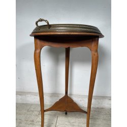 ANTICO TRESPOLO ESPOSITORE LEGNO NOCE OTTONE VASSOIO DIPINTO FLOREALE EPOCA '900