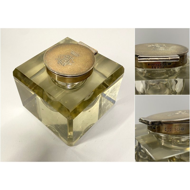 ANTICO CALAMAIO CRISTALLO MOLATO TAPPO ARGENTO Mappin & Webb INKWELL SILVER TOP